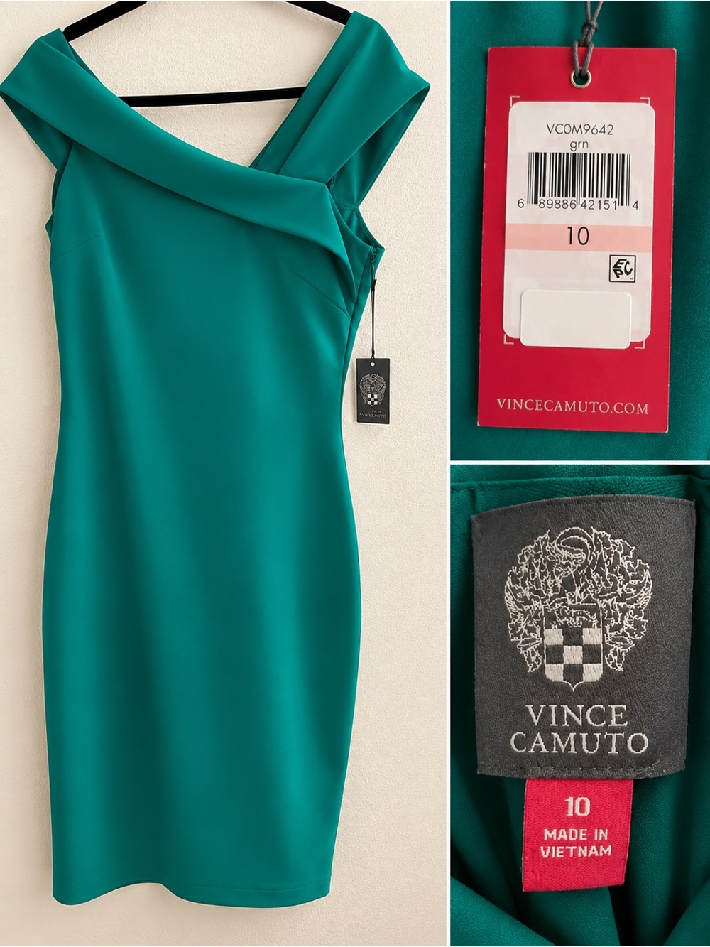 Vince Camuto Teal One-Shoulder Sheath Dress